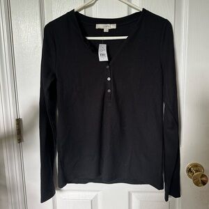LOFT Black Waffle Henley Top